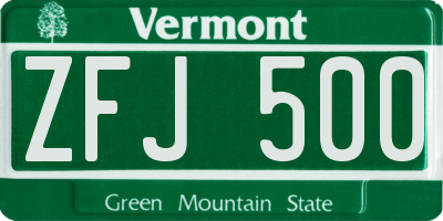 VT license plate ZFJ500
