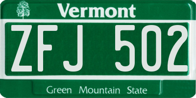 VT license plate ZFJ502