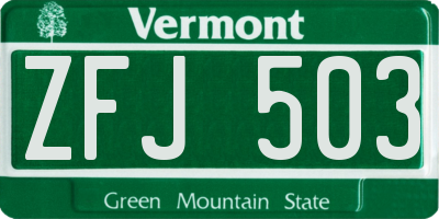 VT license plate ZFJ503