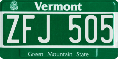 VT license plate ZFJ505