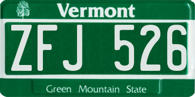 VT license plate ZFJ526