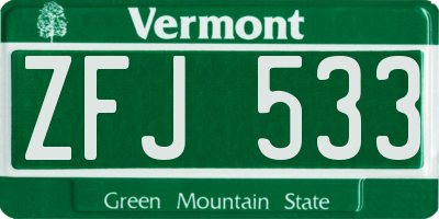 VT license plate ZFJ533