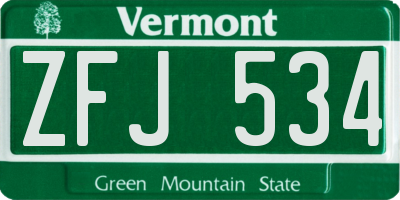 VT license plate ZFJ534