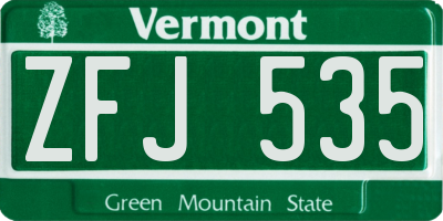 VT license plate ZFJ535