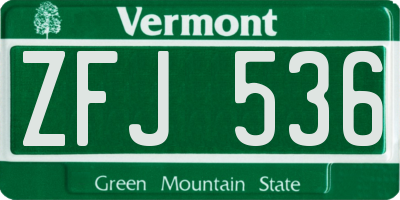 VT license plate ZFJ536