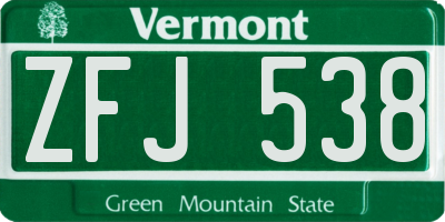 VT license plate ZFJ538