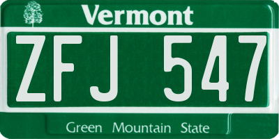 VT license plate ZFJ547