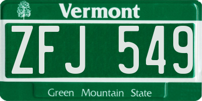 VT license plate ZFJ549