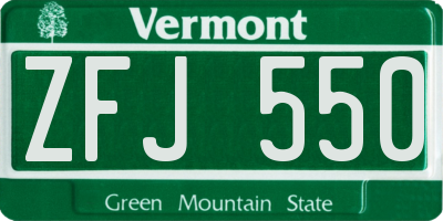 VT license plate ZFJ550