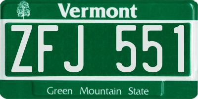 VT license plate ZFJ551