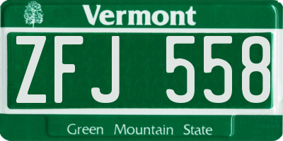 VT license plate ZFJ558