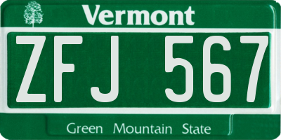 VT license plate ZFJ567