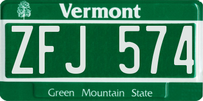 VT license plate ZFJ574