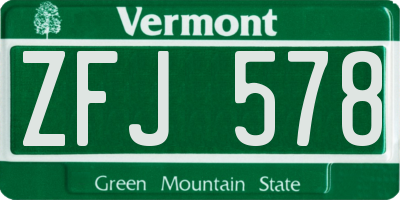VT license plate ZFJ578