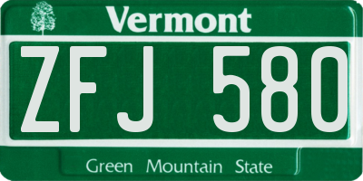 VT license plate ZFJ580