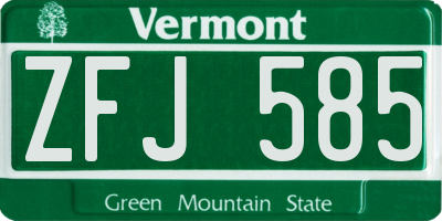 VT license plate ZFJ585