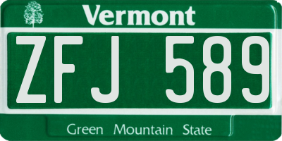VT license plate ZFJ589