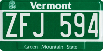 VT license plate ZFJ594