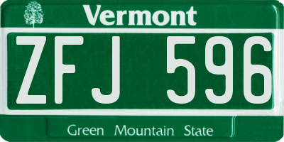 VT license plate ZFJ596
