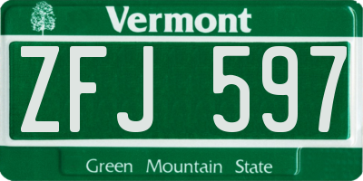 VT license plate ZFJ597