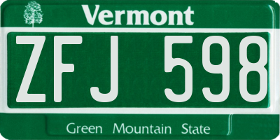 VT license plate ZFJ598