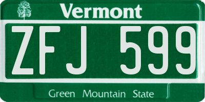 VT license plate ZFJ599