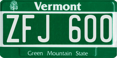 VT license plate ZFJ600