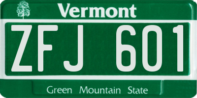 VT license plate ZFJ601