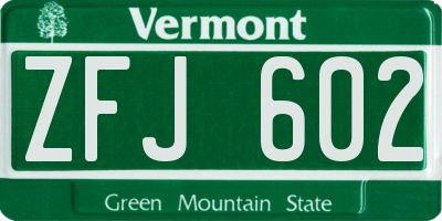 VT license plate ZFJ602
