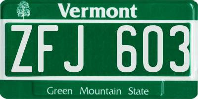 VT license plate ZFJ603