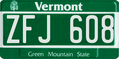 VT license plate ZFJ608