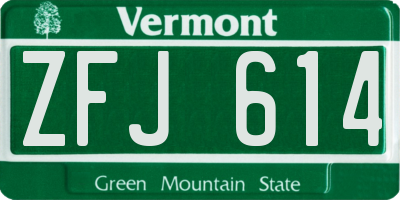 VT license plate ZFJ614
