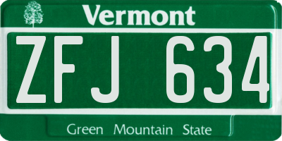 VT license plate ZFJ634