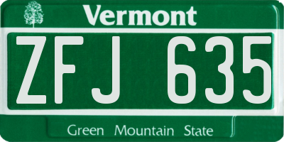 VT license plate ZFJ635