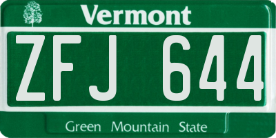 VT license plate ZFJ644