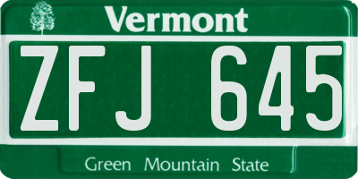 VT license plate ZFJ645