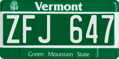 VT license plate ZFJ647