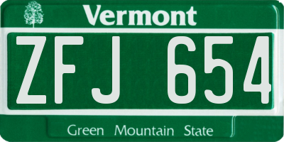 VT license plate ZFJ654