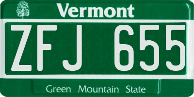 VT license plate ZFJ655