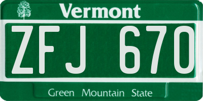 VT license plate ZFJ670