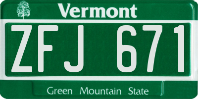 VT license plate ZFJ671