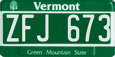 VT license plate ZFJ673