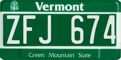VT license plate ZFJ674