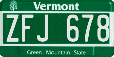 VT license plate ZFJ678