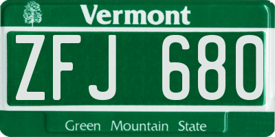 VT license plate ZFJ680
