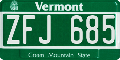VT license plate ZFJ685