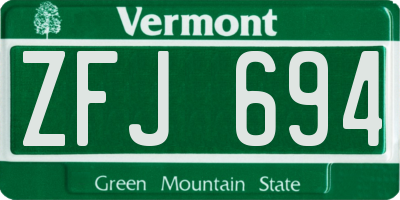VT license plate ZFJ694