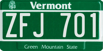 VT license plate ZFJ701