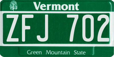 VT license plate ZFJ702