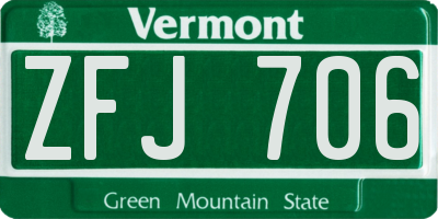 VT license plate ZFJ706
